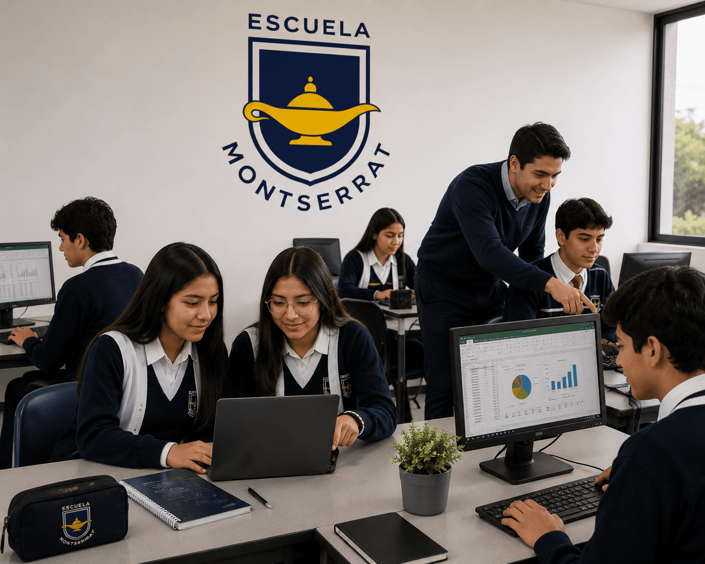 Estudiantes participando en una clase de tecnología y computación